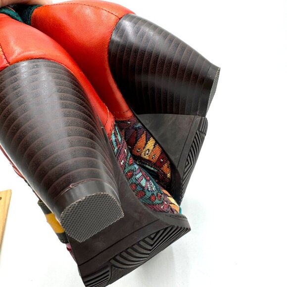 SOCOFY Boho Spliced Leather/Fabric Side Zip Ankle Boots Women 39 / 9 vibrant col - Picture 6 of 16